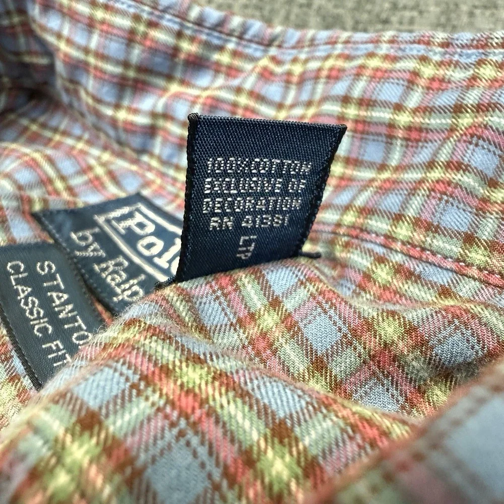 Polo Ralph Lauren Shirt Mens XXL Red Blue Plaid Long Sleeve Stanton‎ Classic Fit